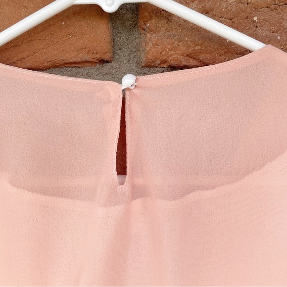 Peach Chiffon Top with Beaded Round Neckline and Crossover Flutter Sleeves - Picture 10 of 11